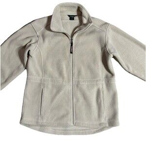 L.L. Bean Womens Fleece Jacket Cream Full-Zip Size Small Petite Waist Bungee